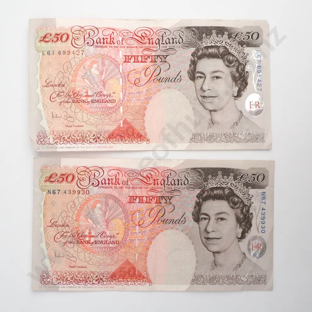 Two United Kingdom Fifty Pound Banknotes Image 1++