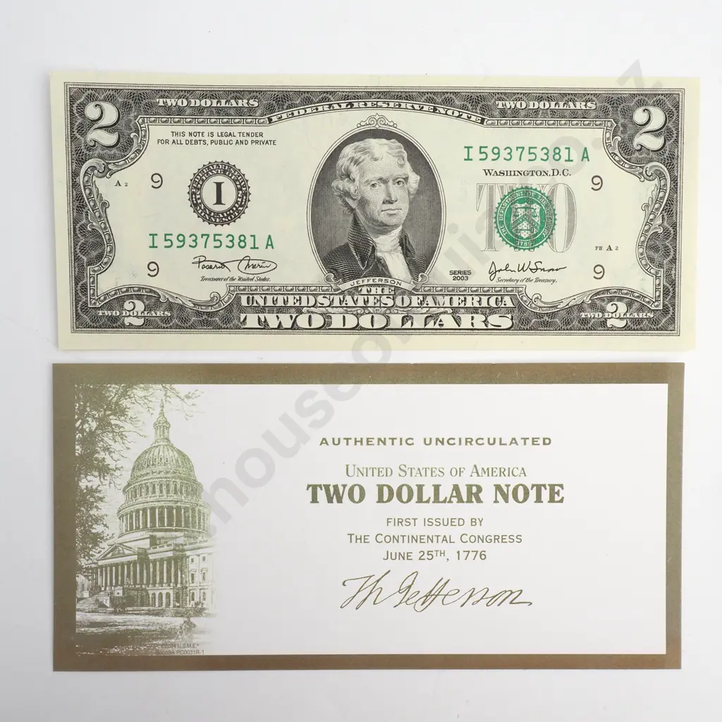 United States of America Two Dollar Note - AUNC in Issue Sleeve Image 1++
