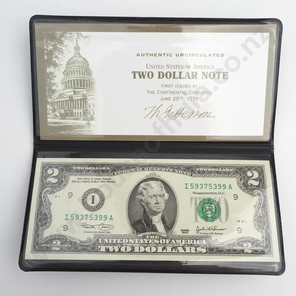 United States of America Two Dollar Note - AUNC in Issue Sleeve Image 1++