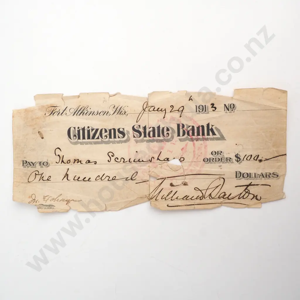 1913 Citizens State Bank Cheque Image 1++
