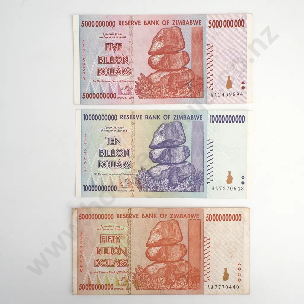 Three Zimbabwe Hyperinflation Banknotes  Image 1++
