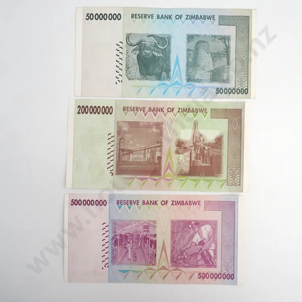 Three Zimbabwe Hyperinflation Banknotes  Image 1++