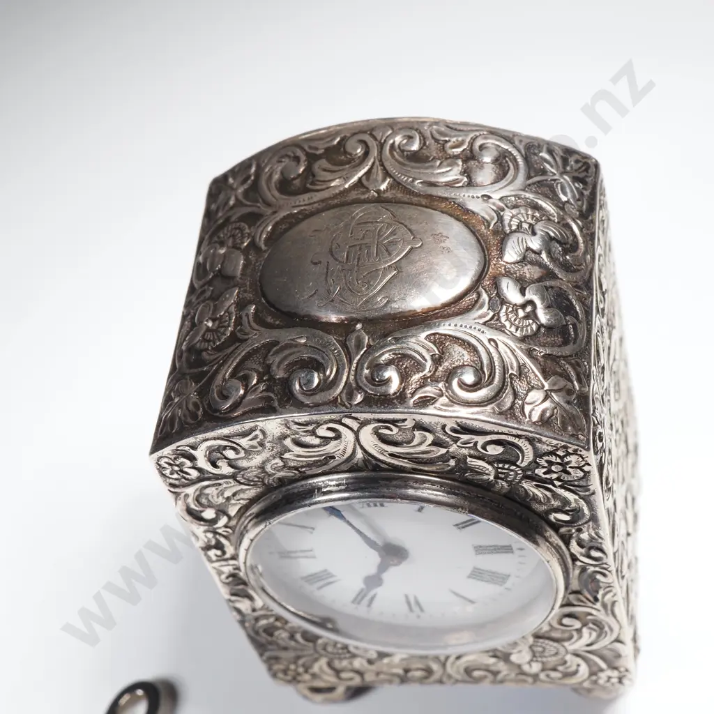 Antique Sterling Silver Cased Miniature Clock, HM London 1893, Maker Asprey Image 1++