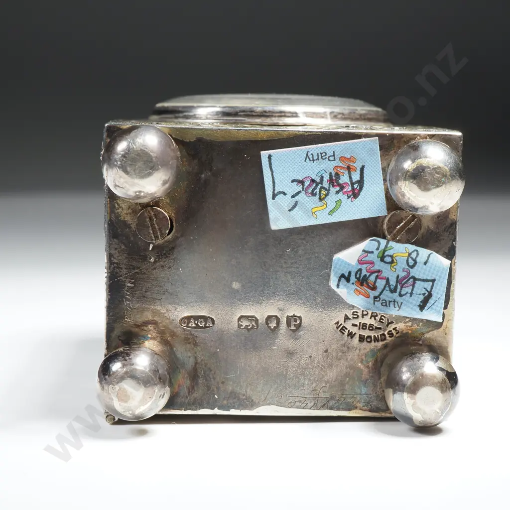 Antique Sterling Silver Cased Miniature Clock, HM London 1893, Maker Asprey Image 1++