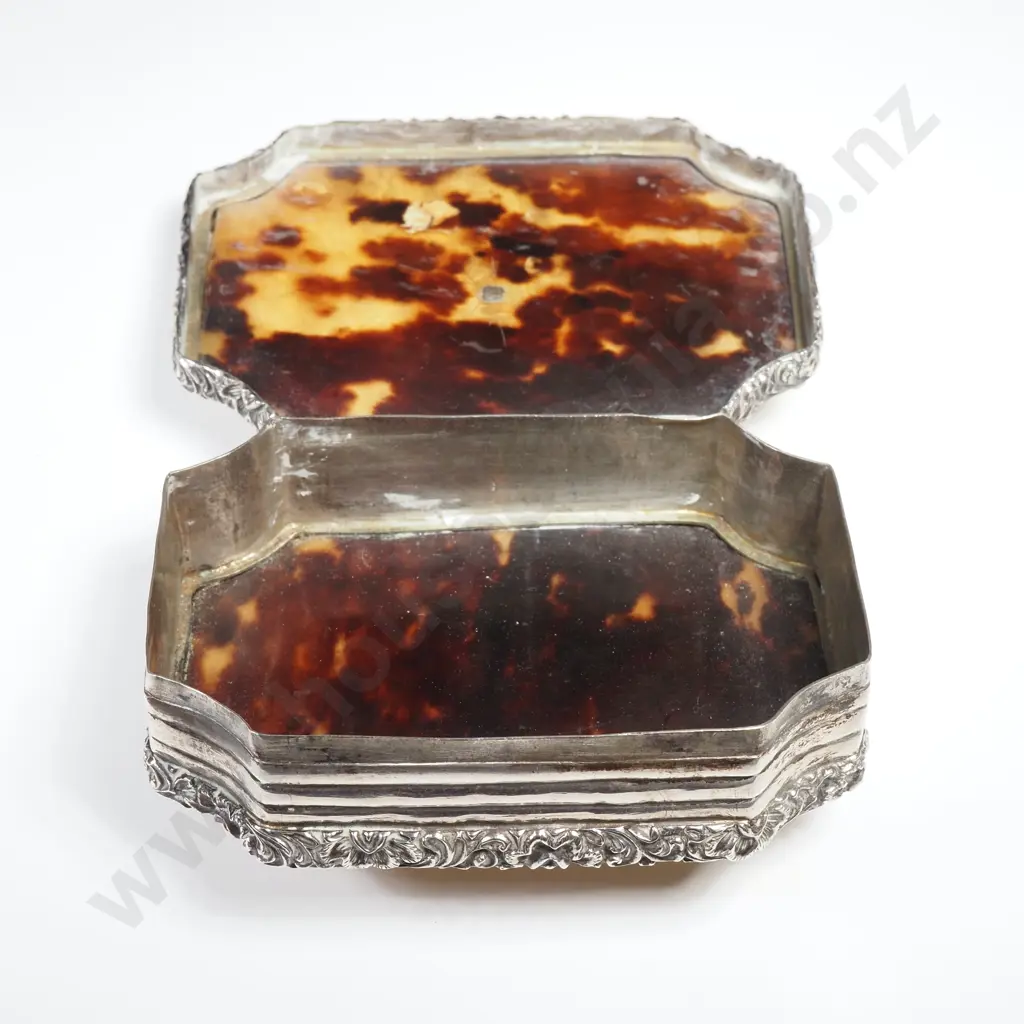 Antique Sterling Silver, Tortoiseshell and Agate Snuff Box Image 1++