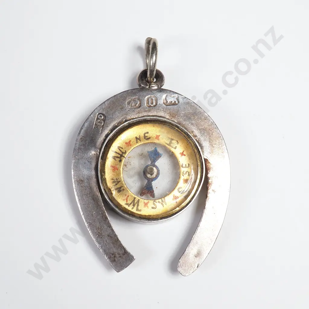 Antique Sterling Silver Horseshoe Compass Pendant w English Hallmarks Image 1++