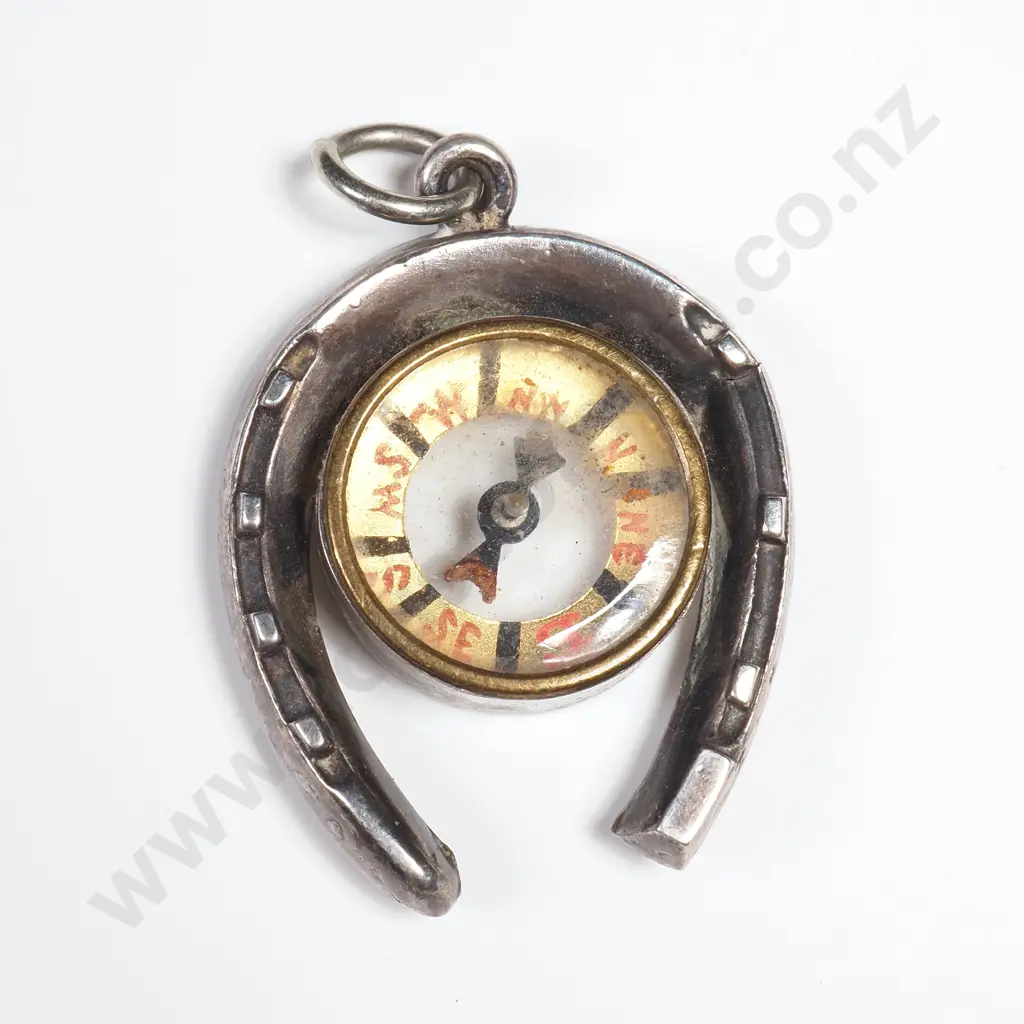 Antique Sterling Silver Horseshoe Compass Pendant w English Hallmarks Image 1++