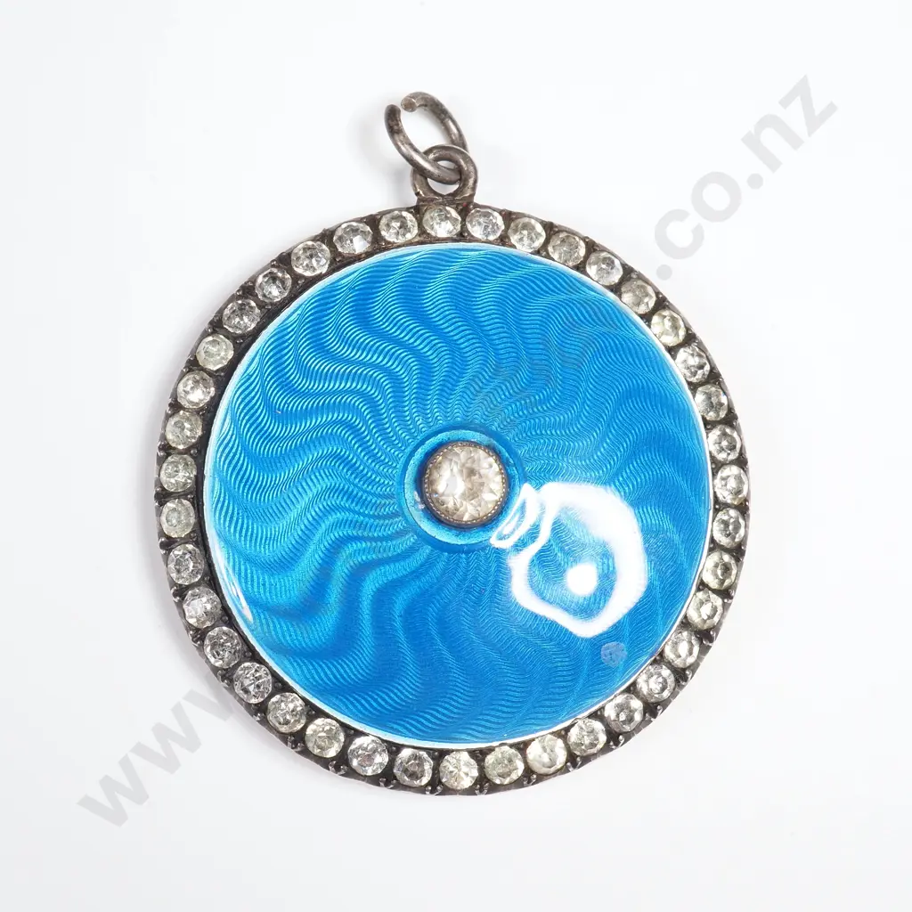 Antique Sterling Silver And Blue Enamel Pendant / Locket Image 1++
