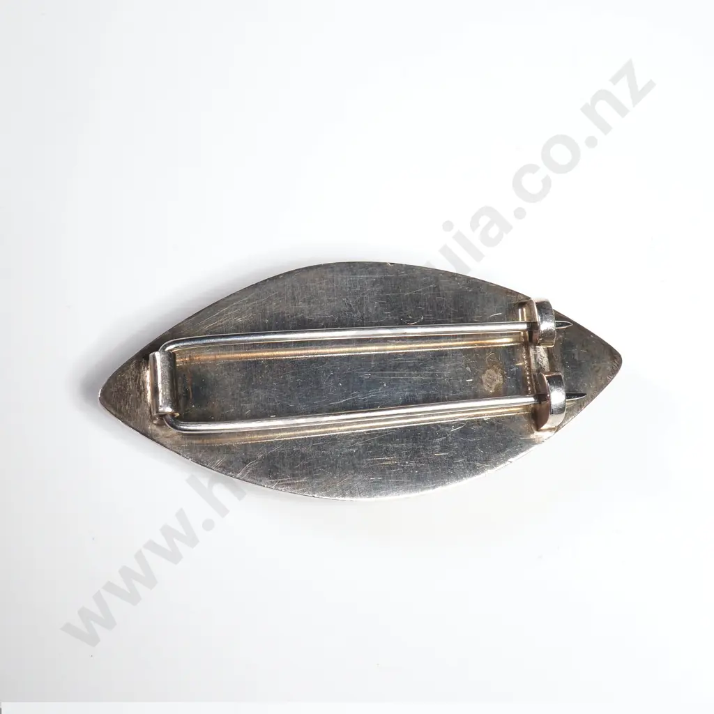 Modernist Sterling Silver Mounted Greenstone Brooch Image 1++