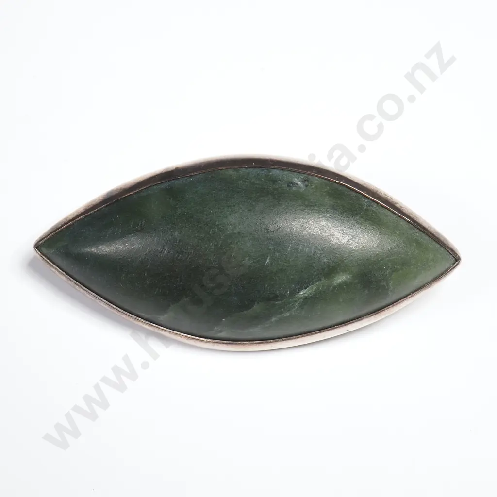 Modernist Sterling Silver Mounted Greenstone Brooch Image 1++