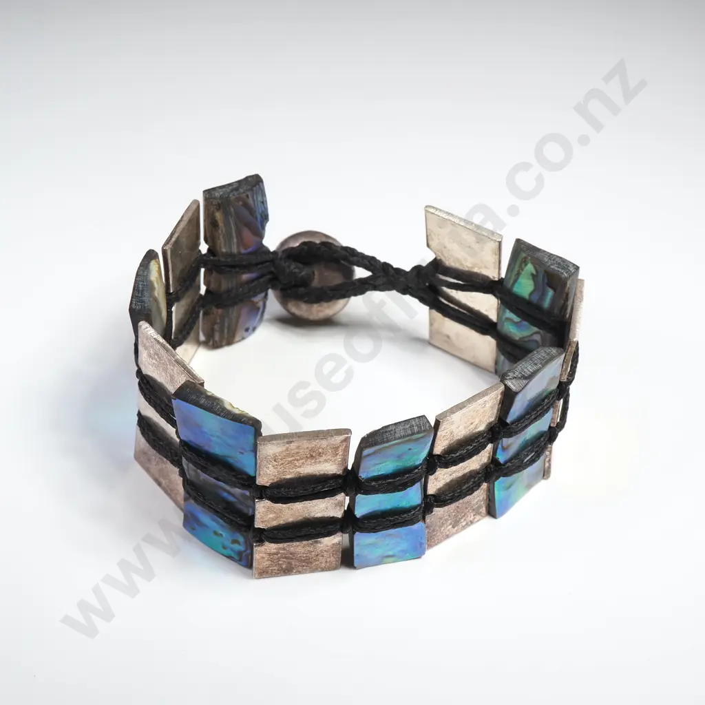 Impressive Modernist Sterling Silver & Paua Shell Bracelet Image 1++