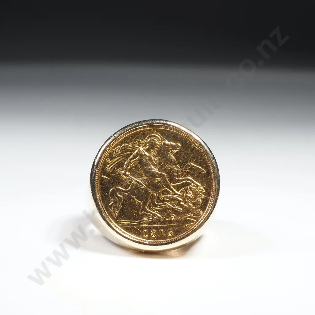 1915 Sydney Half Sovereign Ring Mounted in 9ct Gold Image 1++