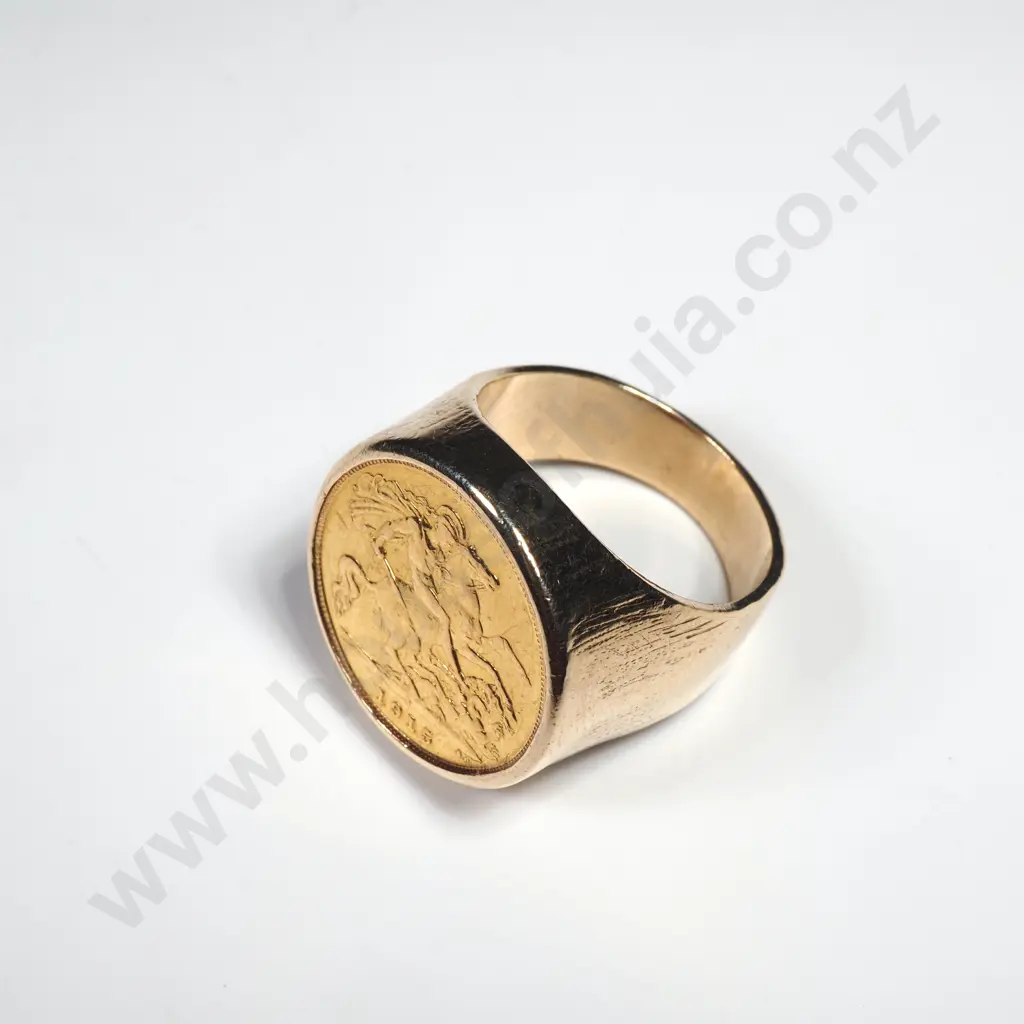 1915 Sydney Half Sovereign Ring Mounted in 9ct Gold Image 1++