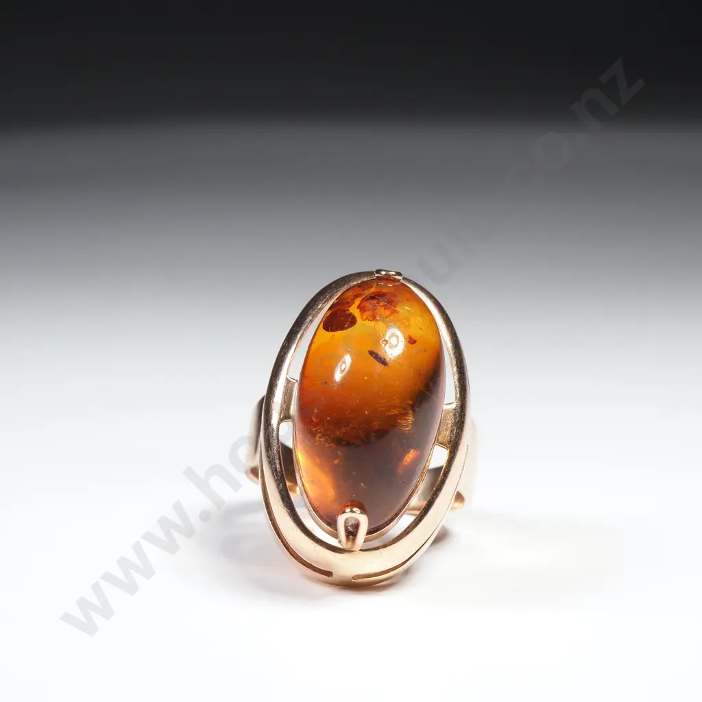 14ct Rose Gold Amber Ring Image 1++