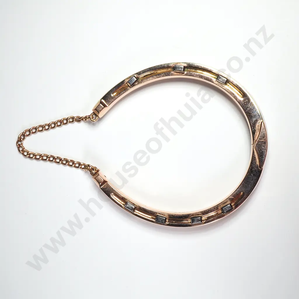 Victorian 15ct Rose Gold Horseshoe Bracelet w Enamelled Detail Image 1++