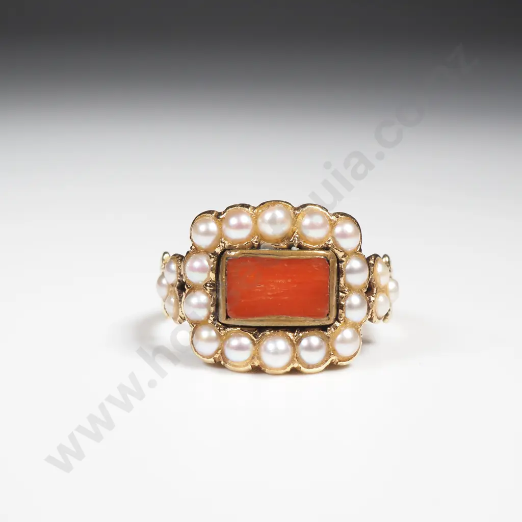 1825 18ct Gold Pearl & Coral Ring w English Hallmarks w Valuation for $3,200 Image 1++
