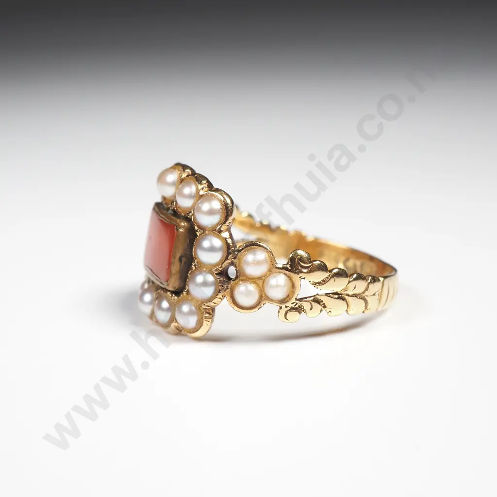 1825 18ct Gold Pearl & Coral Ring w English Hallmarks w Valuation for $3,200 Image 1++