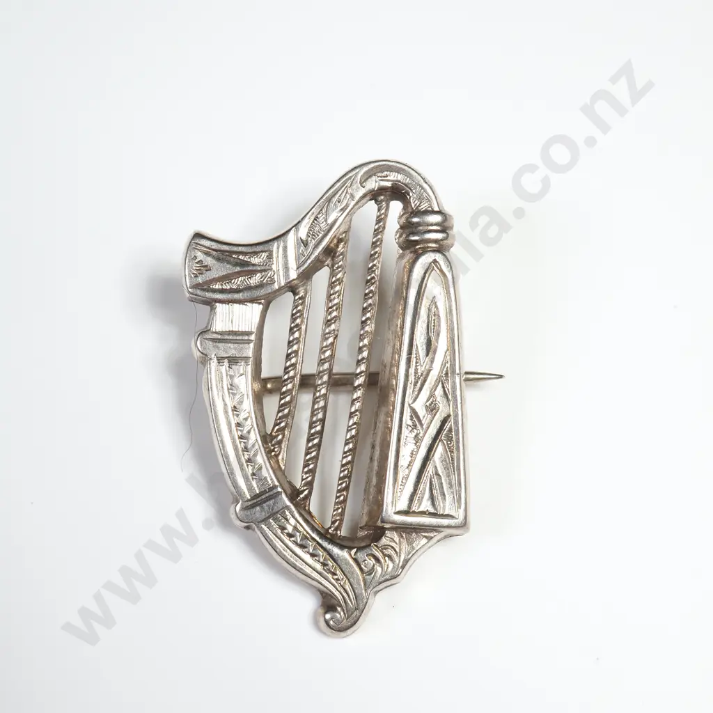 Sterling Silver Harp Brooch Image 1++