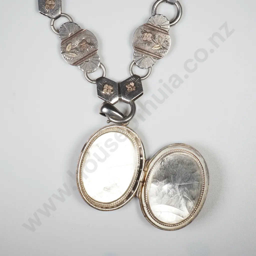 Antique Sterling Silver Mayoral Chain & Locket  w Gold Embellishments Image 1++