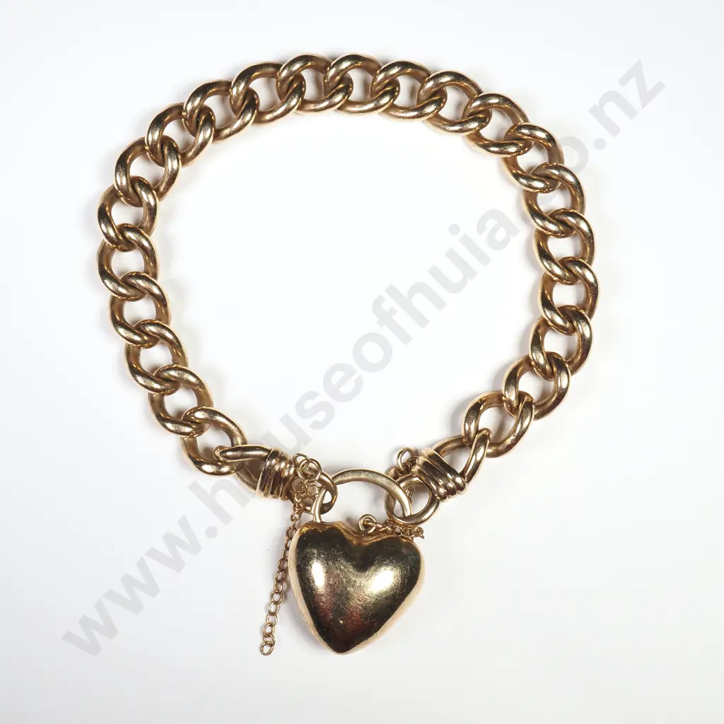 9ct Gold Curb Link Heart Locket Bracelet Image 1++