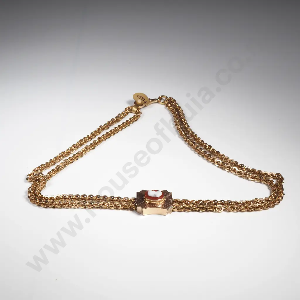 Magnificent Antique Rolled Gold Chain w Cameo Slide - Circa 1880 Image 1++