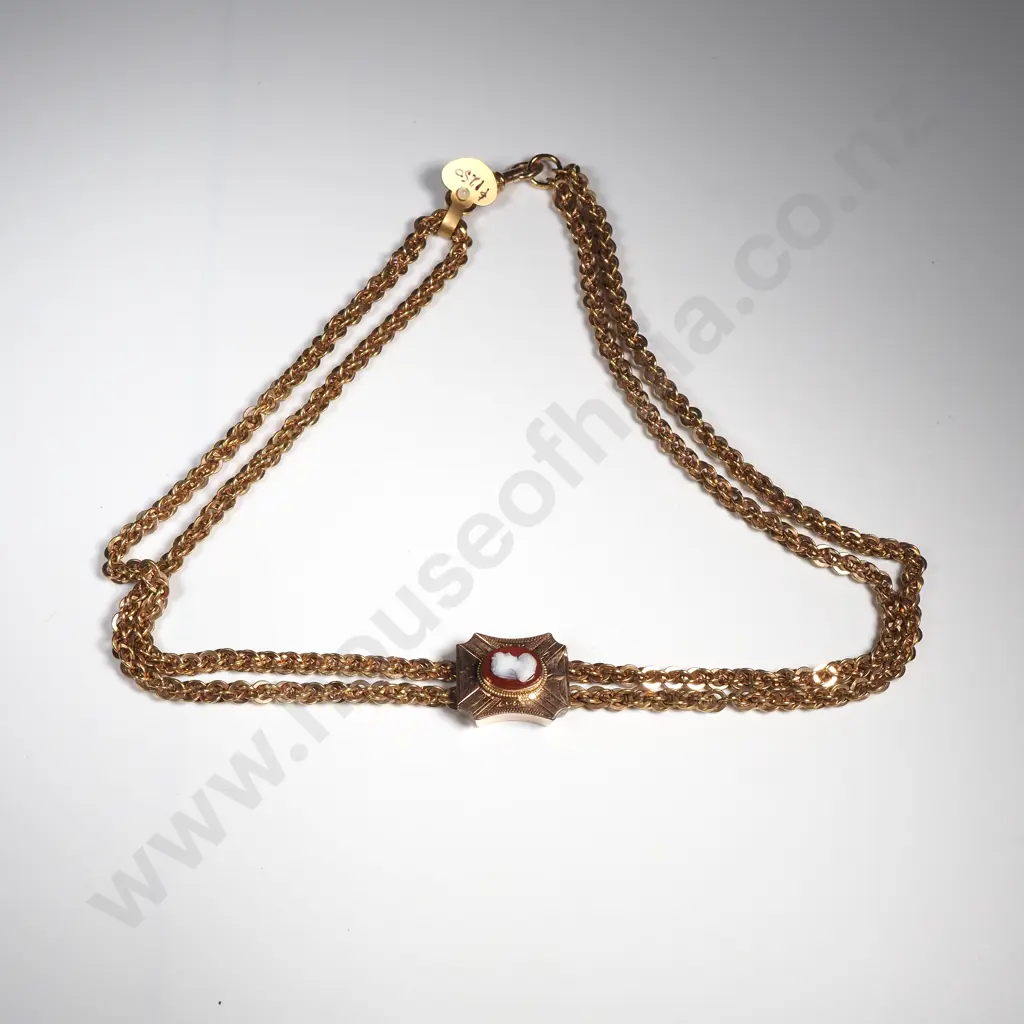 Magnificent Antique Rolled Gold Chain w Cameo Slide - Circa 1880 Image 1++
