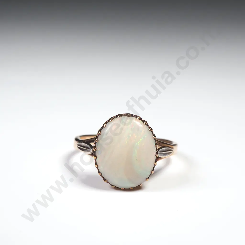 Antique 9ct Gold Solid Opal Ring Image 1++