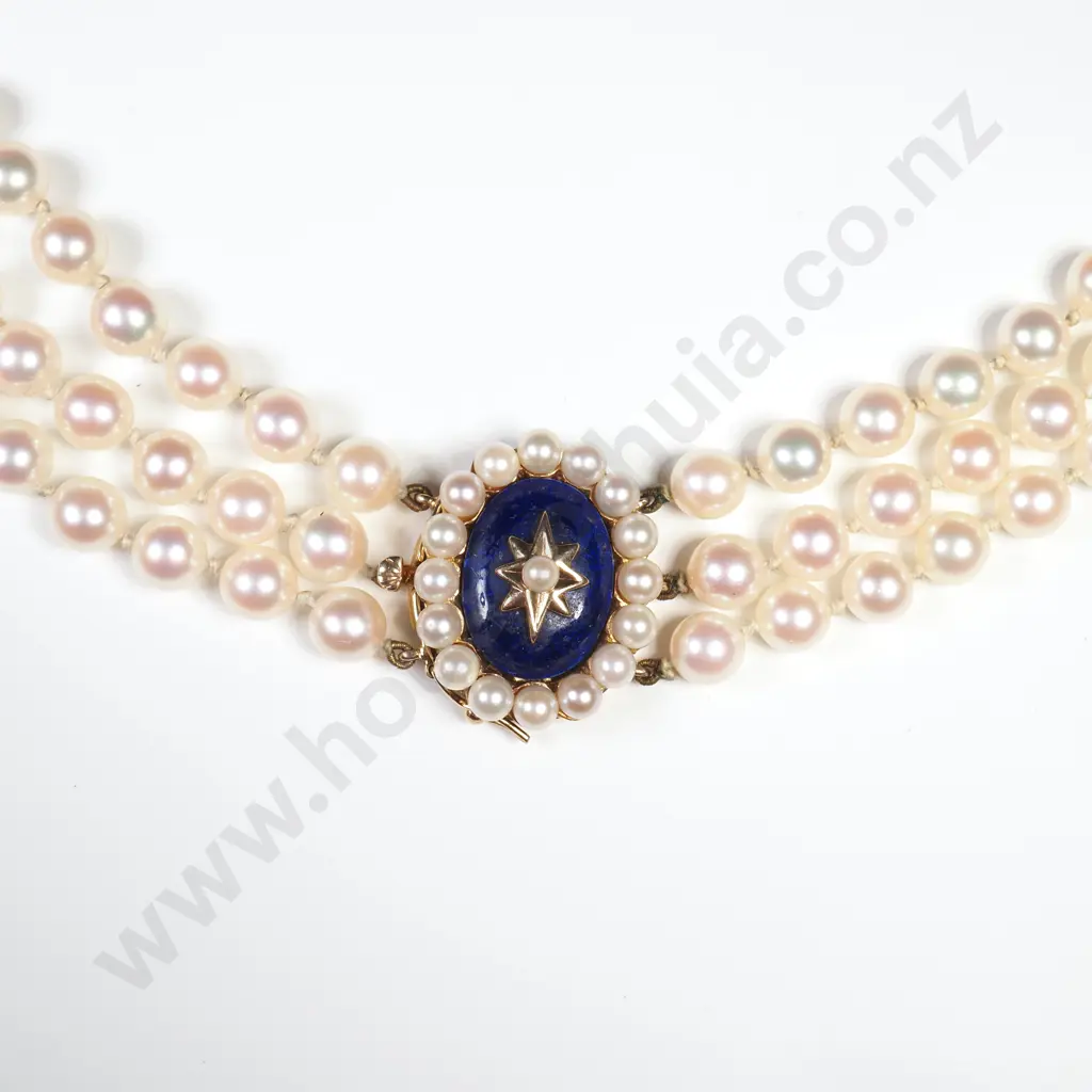 Exceptional 9ct Gold Three Strand Pearl Necklace w British Hallmarks Image 1++