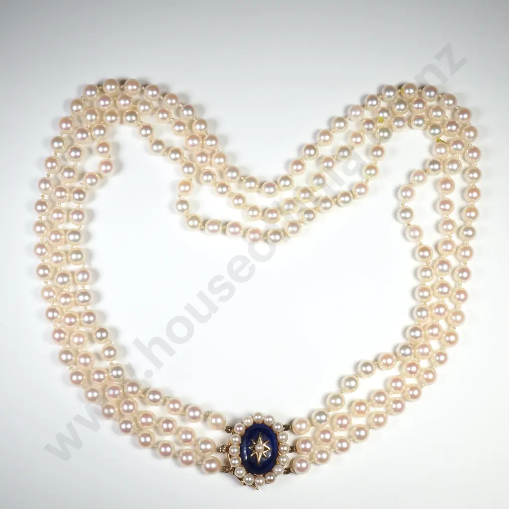 Exceptional 9ct Gold Three Strand Pearl Necklace w British Hallmarks Image 1++