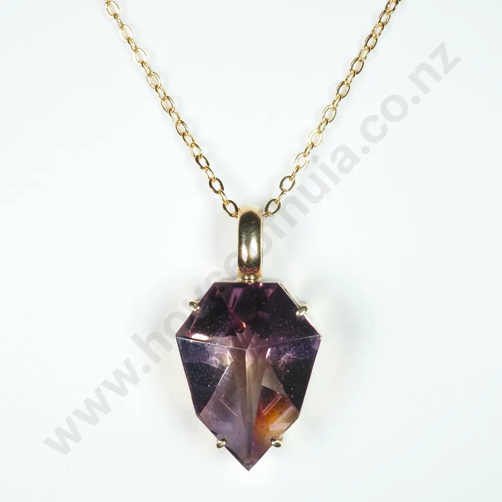 Geometric 9ct Gold Bolivian Ametrine Pendant on R/G Chain Image 1++