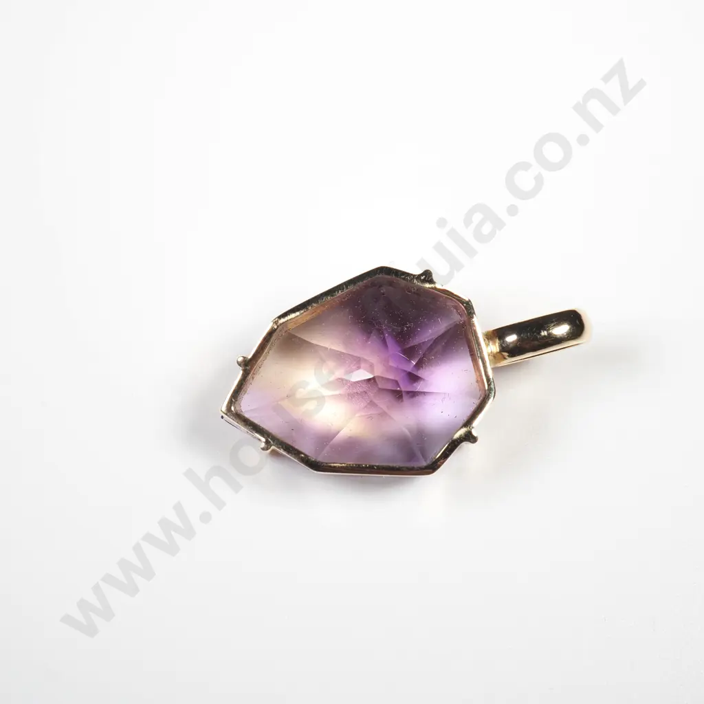 Geometric 9ct Gold Bolivian Ametrine Pendant on R/G Chain Image 1++