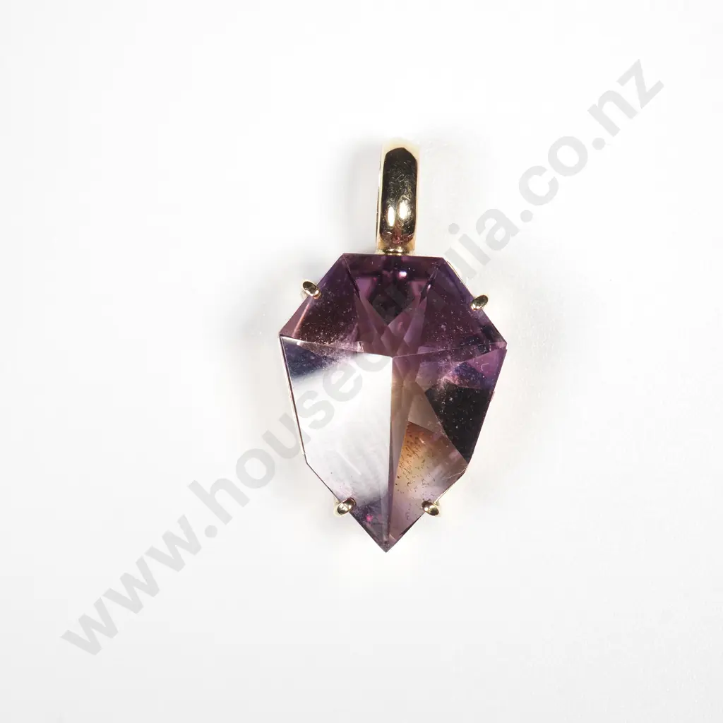Geometric 9ct Gold Bolivian Ametrine Pendant on R/G Chain Image 1++