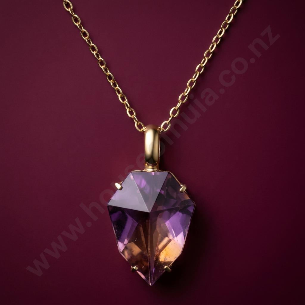 Geometric 9ct Gold Bolivian Ametrine Pendant on R/G Chain Image 1++