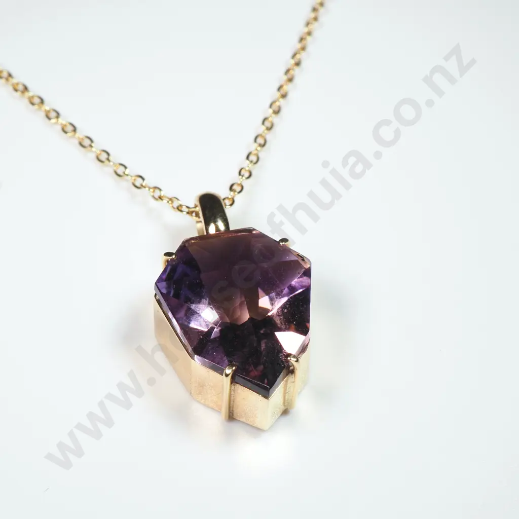 Geometric 9ct Gold Bolivian Ametrine Pendant on R/G Chain Image 1++