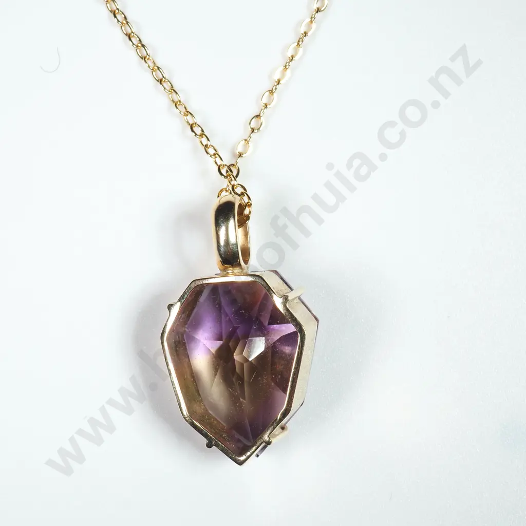 Geometric 9ct Gold Bolivian Ametrine Pendant on R/G Chain Image 1++