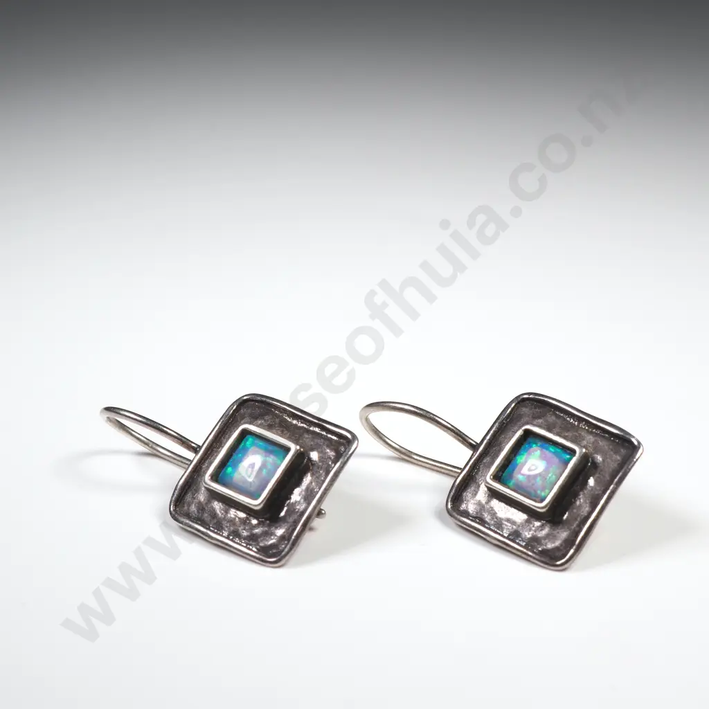 Modernist Sterling Silver & Opal Earrings Image 1++