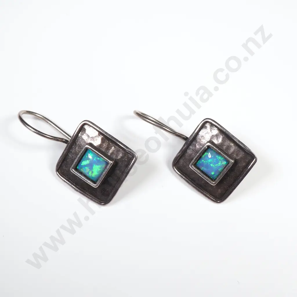 Modernist Sterling Silver & Opal Earrings Image 1++