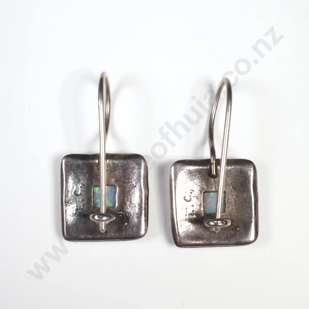 Modernist Sterling Silver & Opal Earrings Image 1++