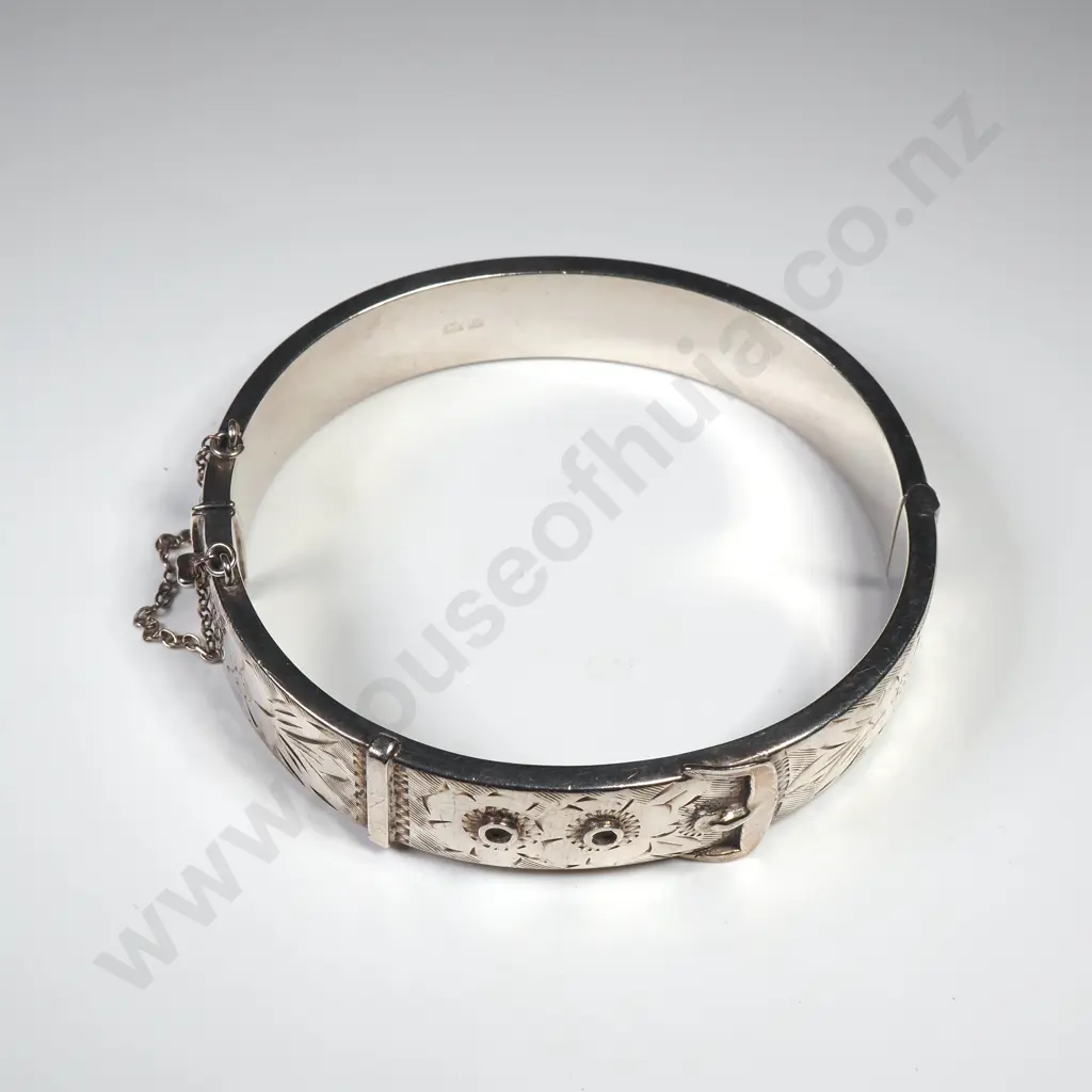 Sterling Silver Hinged Buckle Bracelet w English Hallmarks Image 1++