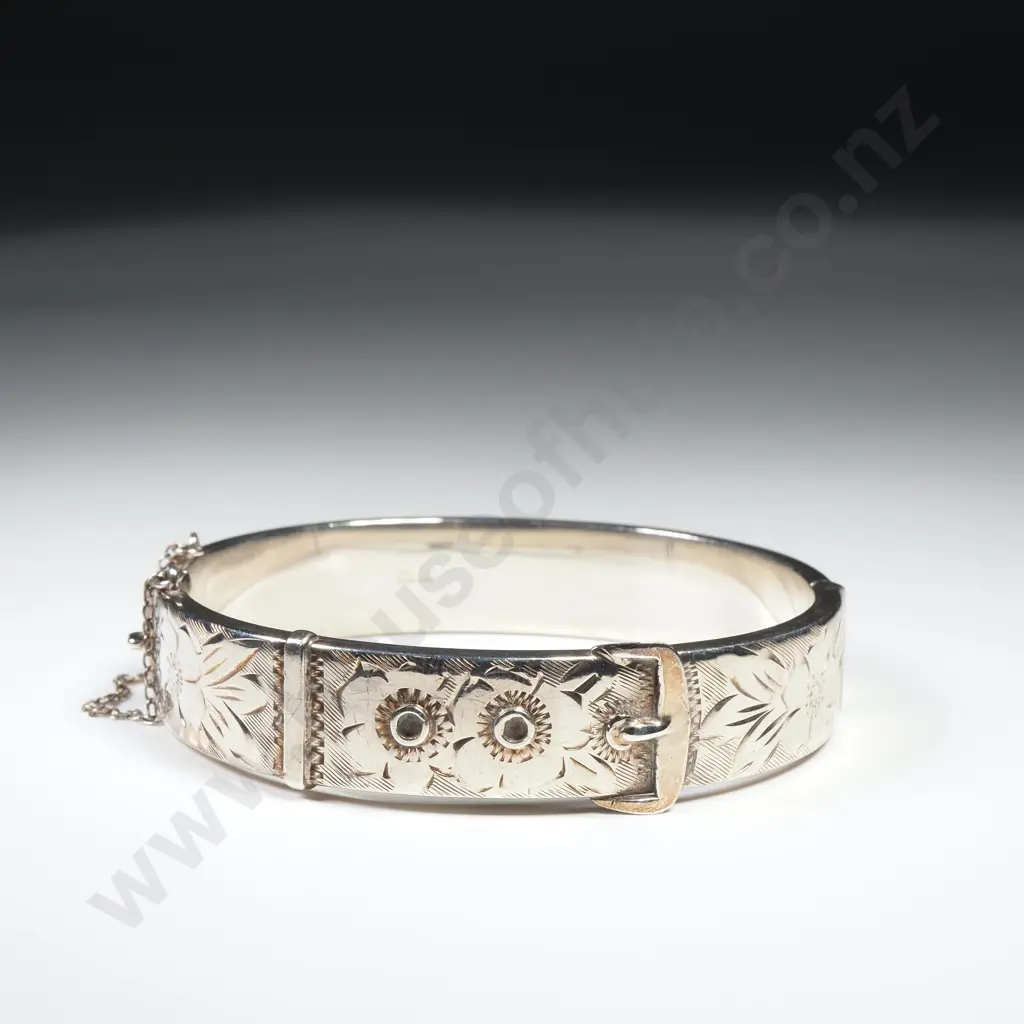 Sterling Silver Hinged Buckle Bracelet w English Hallmarks Image 1++