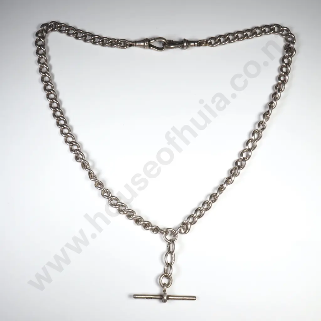 Antique Sterling Silver Double Albert Curb Link Chain Image 1++