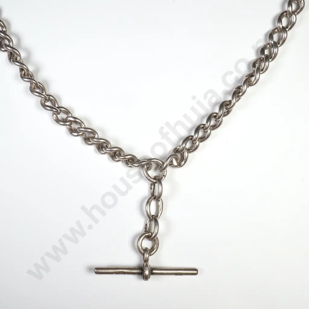 Antique Sterling Silver Double Albert Curb Link Chain Image 1++