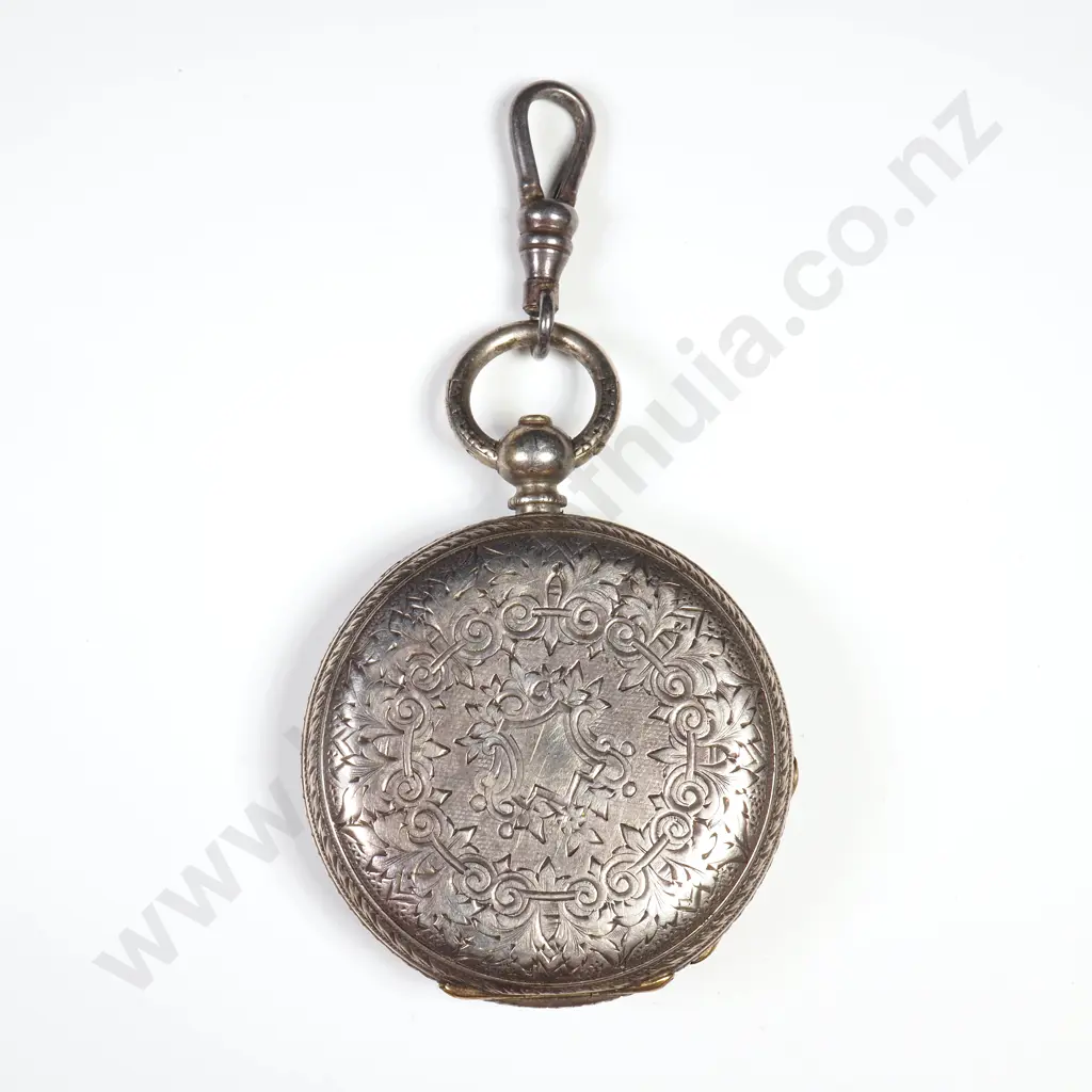Antique Sterling Silver Open Faced Ladies Pocket Watch Image 1++