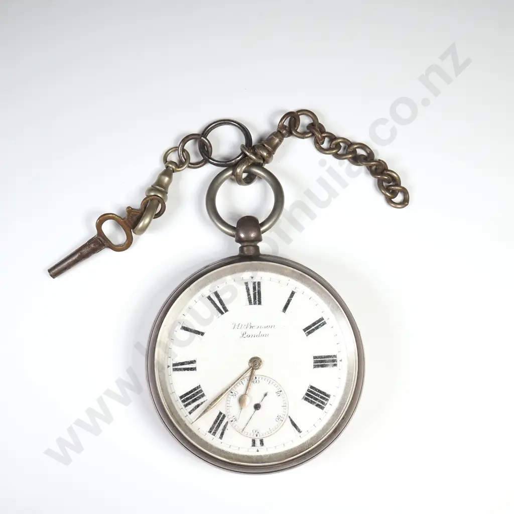 Substantial Sterling Silver Ludgate Benson London Pocket Watch w Key A/F Image 1++
