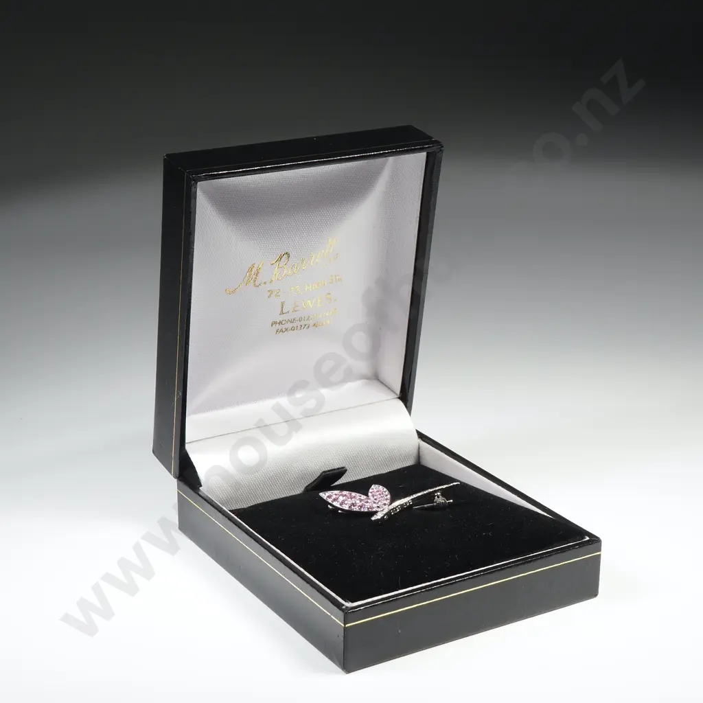 18ct White Gold Diamond & Pink Sapphire Brooch w Valuation for $3,100.00 Image 1++