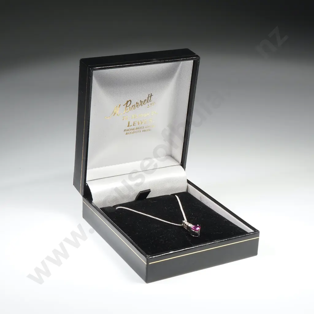 18ct White Gold, Diamond & Pink Sapphire Pendant Image 1++