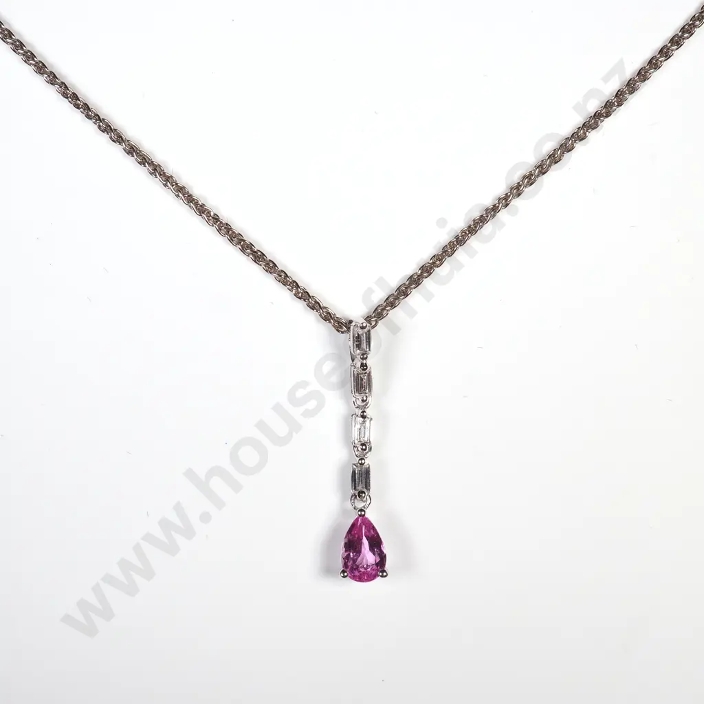 18ct White Gold Diamond & Pink Sapphire Pendant w Valuation for $1,700.00 Image 1++