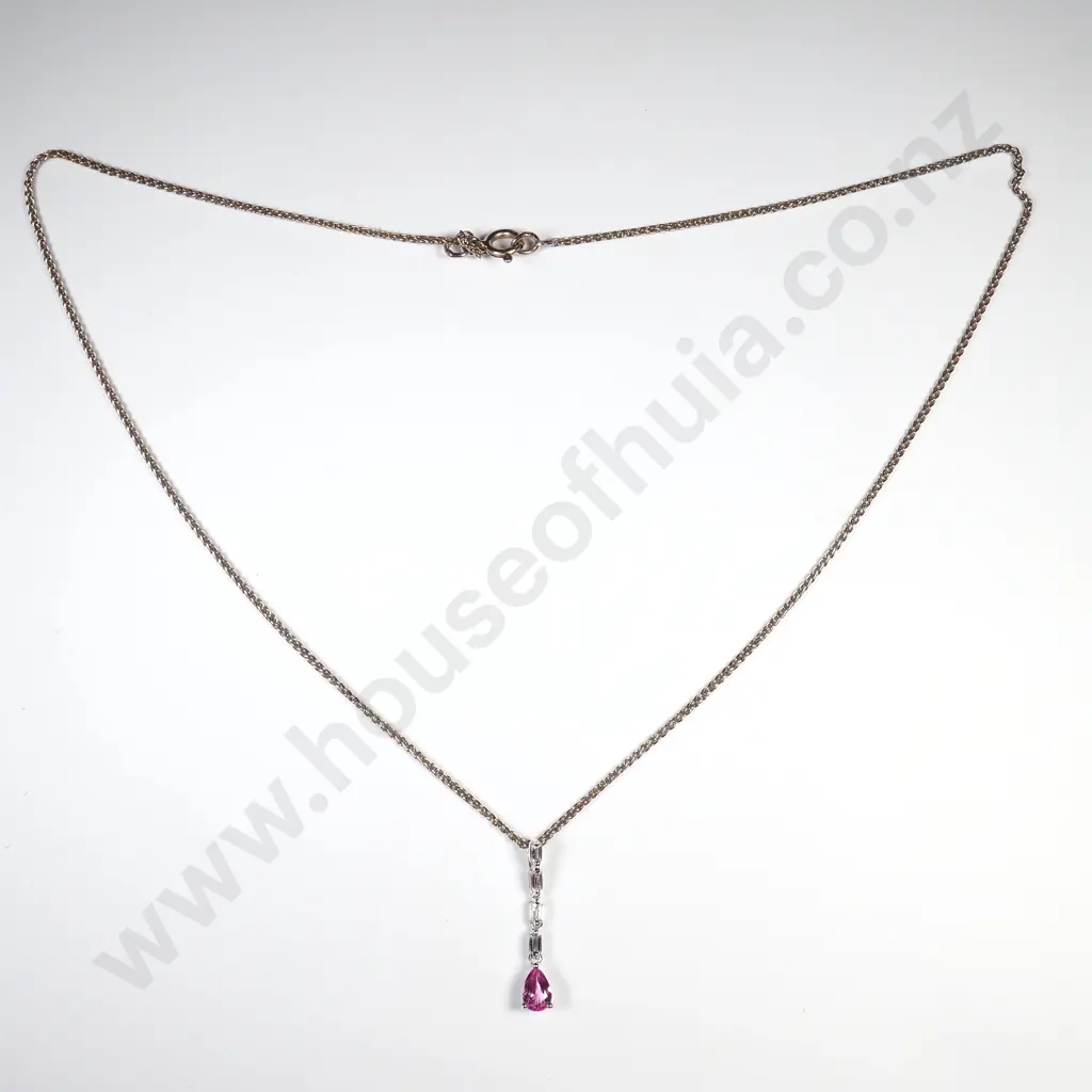 18ct White Gold Diamond & Pink Sapphire Pendant w Valuation for $1,700.00 Image 1++