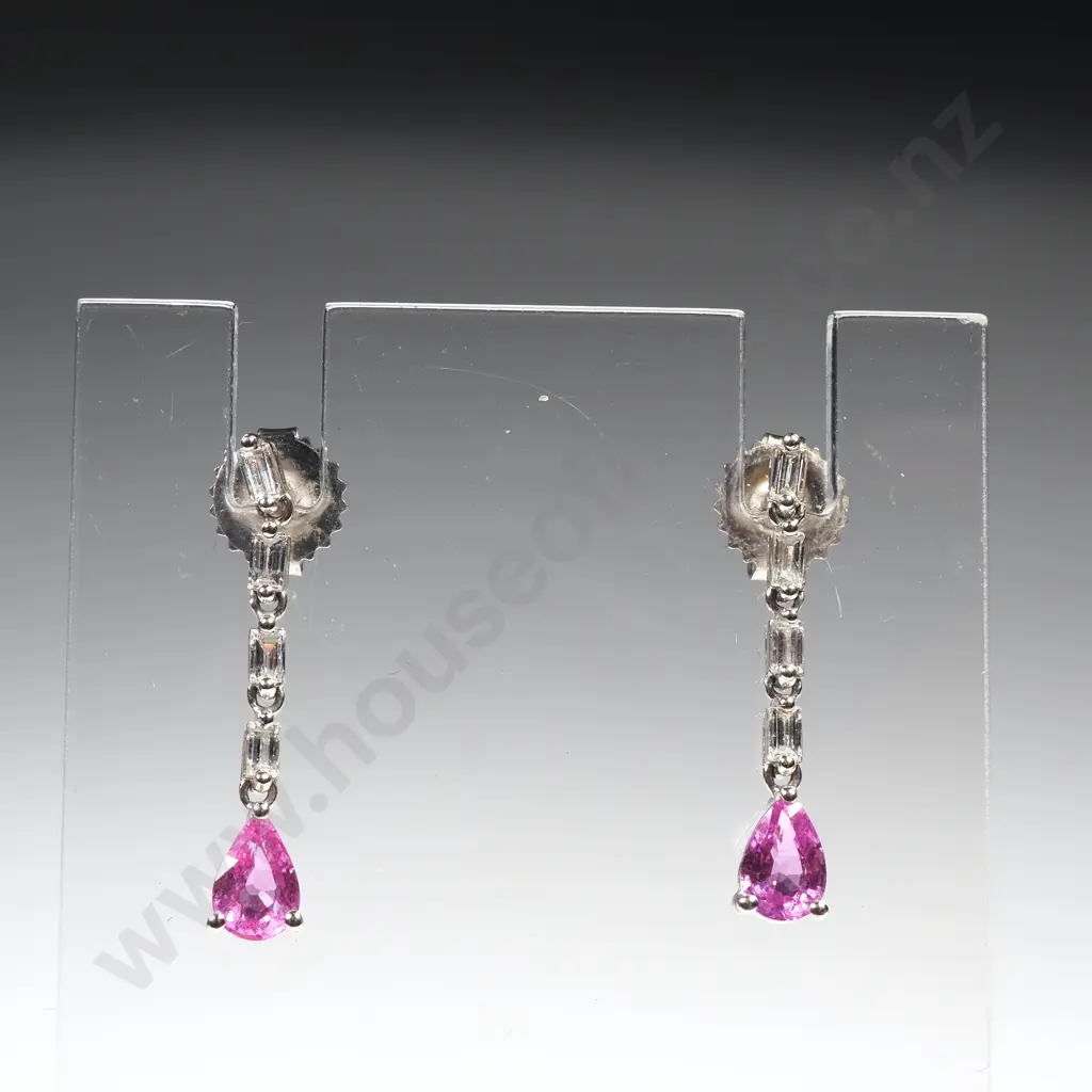 18ct White Gold Diamond & Pink Sapphire Earrings w Valuation for $1,800.00 Image 1++