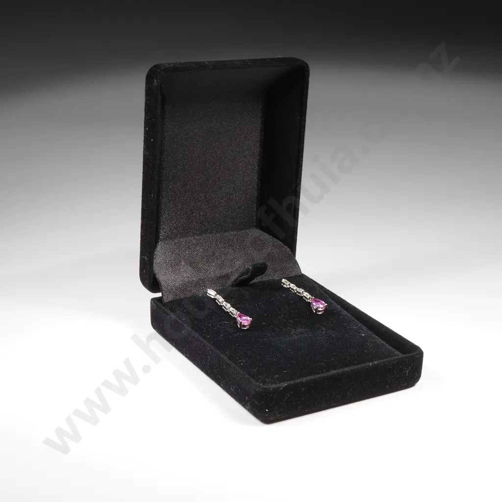 18ct White Gold Diamond & Pink Sapphire Earrings w Valuation for $1,800.00 Image 1++